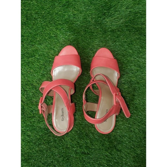 Style & Co, Allexus Open Toe Synthetic Wedge Heel, Coral, Women's Size 7 M - Picture 5 of 10